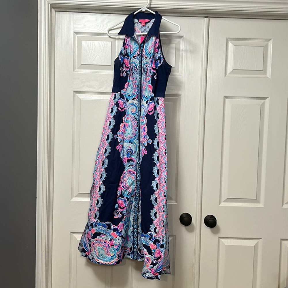 Lilly Pulitzer Novah stretch midi dress- high tide navy